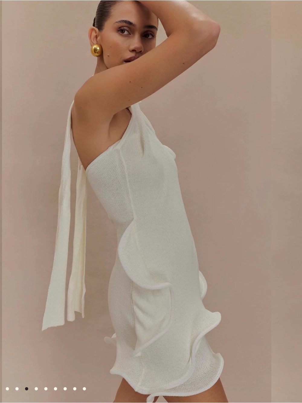 Meshki Cream Twisted Halter Ruffle Mini Dress - bridal era! - Picture 3 of 4